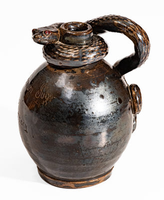 Very Fine Stoneware Snake Jug, "Little Brown Jug by Anna Pottery / 1884"
