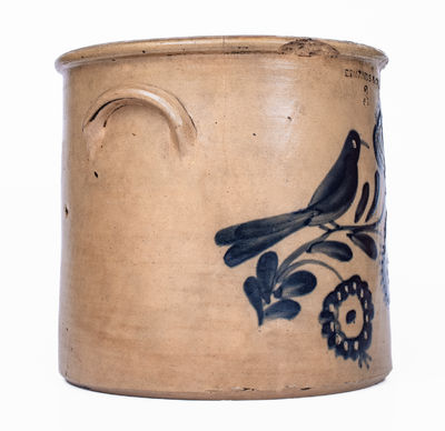 Rare EDMANDS & CO. (Charlestown, Mass.) Stoneware Crock w/ Brushed and Incised Bird / Floral Decoration