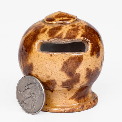 Small-Sized American Redware Bank w/ Manganese Decoration, 19th century