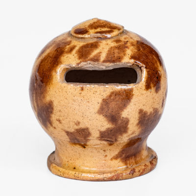 Small-Sized American Redware Bank w/ Manganese Decoration, 19th century
