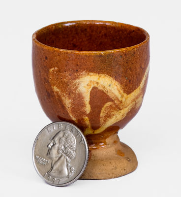 Rare American Redware Egg Cup w/ Marbled Slip Decoration, c1800-40