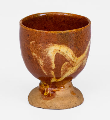 Rare American Redware Egg Cup w/ Marbled Slip Decoration, c1800-40