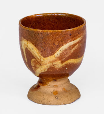 Rare American Redware Egg Cup w/ Marbled Slip Decoration, c1800-40