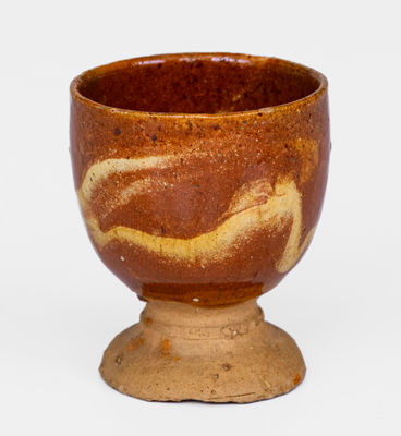 Rare American Redware Egg Cup w/ Marbled Slip Decoration, c1800-40