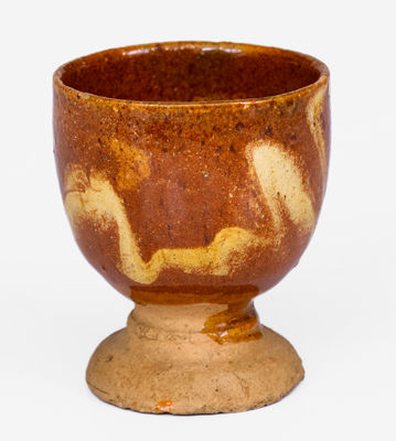 Rare American Redware Egg Cup w/ Marbled Slip Decoration, c1800-40