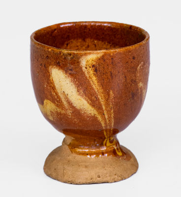 Rare American Redware Egg Cup w/ Marbled Slip Decoration, c1800-40