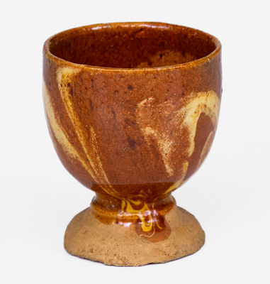 Rare American Redware Egg Cup w/ Marbled Slip Decoration, c1800-40