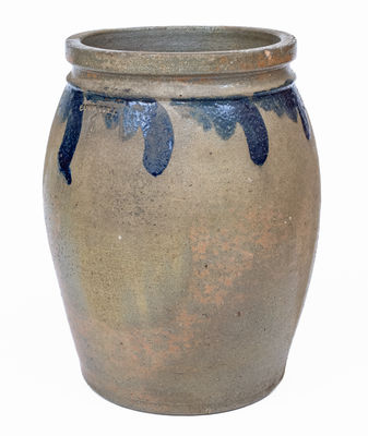 JOHN BELL, Waynesboro, PA Stoneware Jar w/ Cobalt Swag Decoration