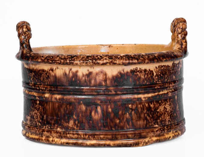 JOHN BELL / WAYNESBORO Redware Butter Tub with Manganese Decoration