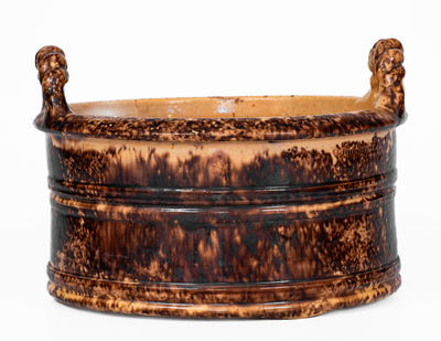 Very Fine JOHN BELL / WAYNESBORO Redware Butter Tub w/ Manganese Decoration