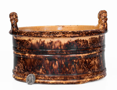 Very Fine JOHN BELL / WAYNESBORO Redware Butter Tub w/ Manganese Decoration