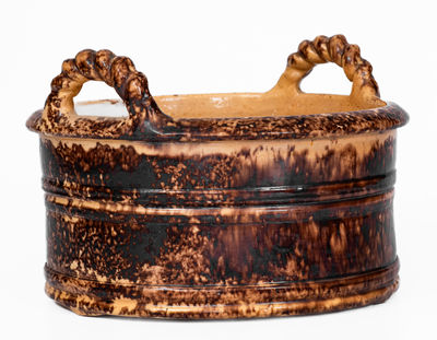 Very Fine JOHN BELL / WAYNESBORO Redware Butter Tub w/ Manganese Decoration