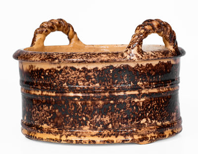 Very Fine JOHN BELL / WAYNESBORO Redware Butter Tub w/ Manganese Decoration