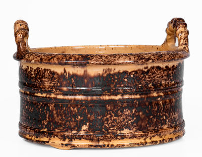 Very Fine JOHN BELL / WAYNESBORO Redware Butter Tub w/ Manganese Decoration