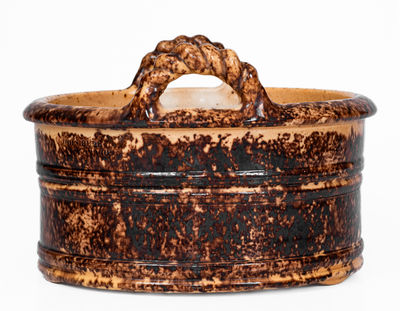 Very Fine JOHN BELL / WAYNESBORO Redware Butter Tub w/ Manganese Decoration