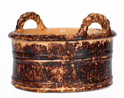 Very Fine JOHN BELL / WAYNESBORO Redware Butter Tub w/ Manganese Decoration