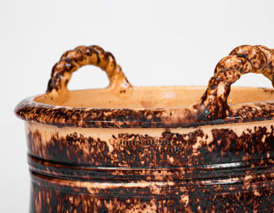 Very Fine JOHN BELL / WAYNESBORO Redware Butter Tub w/ Manganese Decoration