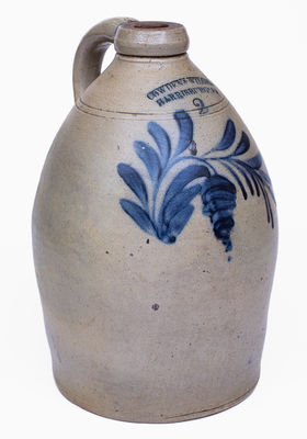 2 Gal. COWDEN & WILCOX / HARRISBURG, PA Stoneware Jug w/ Floral Decoration