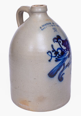 Fine J. NORTON & CO. / BENNINGTON, VT Stoneware Jug w/ Bold Double Bird Decoration