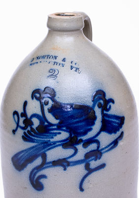 Fine J. NORTON & CO. / BENNINGTON, VT Stoneware Jug w/ Bold Double Bird Decoration