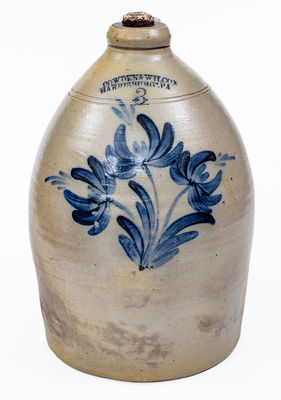 3 Gal. COWDEN & WILCOX / HARRISBURG, PA Stoneware Jug w/ Triple Floral Decoration