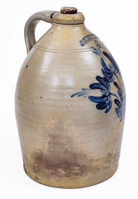 3 Gal. COWDEN & WILCOX / HARRISBURG, PA Stoneware Jug w/ Triple Floral Decoration
