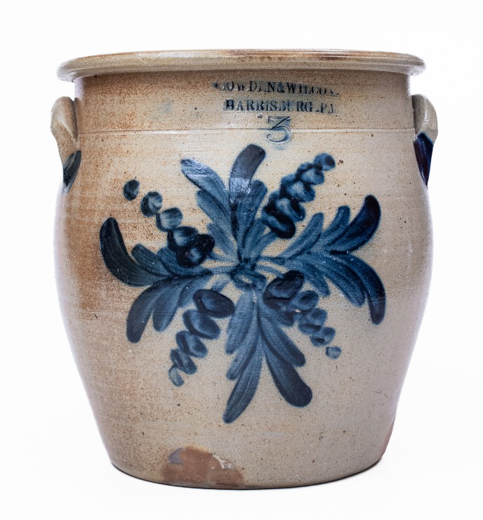 3 Gal. COWDEN & WILCOX / HARRISBURG, PA Stoneware Jar with Elaborate Floral Decoration