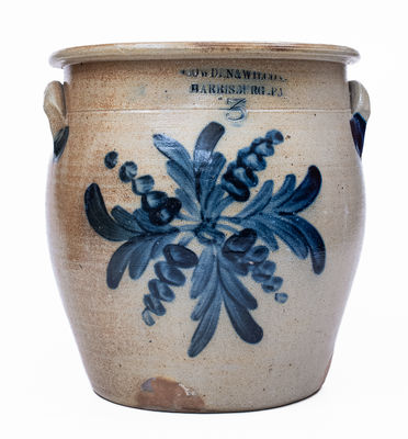 Fine 3 Gal. COWDEN & WILCOX / HARRISBURG, PA Stoneware Jar w/ Elaborate Floral Decoration