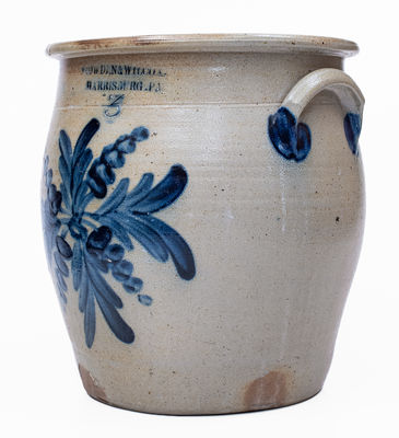 Fine 3 Gal. COWDEN & WILCOX / HARRISBURG, PA Stoneware Jar w/ Elaborate Floral Decoration