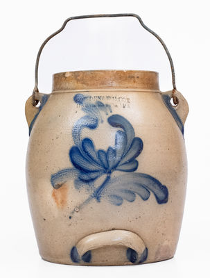 COWDEN & WILCOX / HARRISBURG, PA Stoneware Batter Pail with Tulip Decoration
