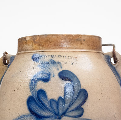 COWDEN & WILCOX / HARRISBURG, PA Stoneware Batter Pail with Tulip Decoration