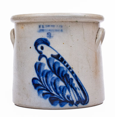 3 Gal. F. B. NORTON & CO. / WORCESTER, MASS. Stoneware Crock w/ Parrot Decoration