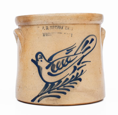 F. B. NORTON SONS / WORCESTER, MASS. Stoneware Crock w/ Dove Decoration