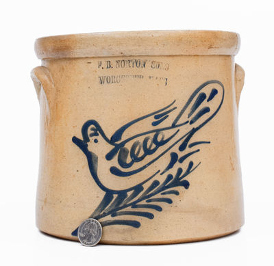 F. B. NORTON SONS / WORCESTER, MASS. Stoneware Crock w/ Dove Decoration