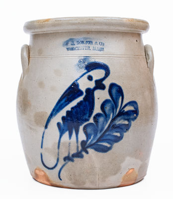 3 Gal. F. B. NORTON & CO. / WORCESTER, MASS. Stoneware Jar w/ Parrot Decoration