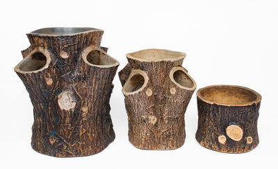 Lot of Three: Graduated F. B. NORTON & CO. / WORCESTER, MASS Stoneware Stump-Form Planters