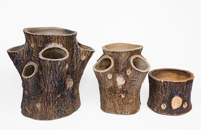 Lot of Three: Graduated F. B. NORTON & CO. / WORCESTER, MASS Stoneware Stump-Form Planters