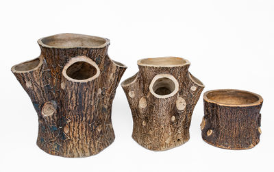 Lot of Three: Graduated F. B. NORTON & CO. / WORCESTER, MASS Stoneware Stump-Form Planters