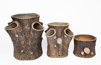 Lot of Three: Graduated F. B. NORTON & CO. / WORCESTER, MASS Stoneware Stump-Form Planters