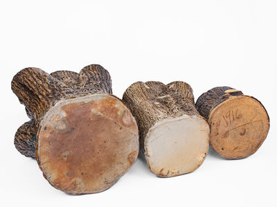 Lot of Three: Graduated F. B. NORTON & CO. / WORCESTER, MASS Stoneware Stump-Form Planters