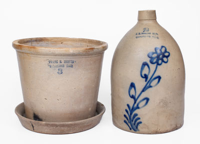 Lot of Two: Norton, Worcester, MA Stoneware Flowerpot and Decorated Jug