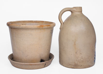 Lot of Two: Norton, Worcester, MA Stoneware Flowerpot and Decorated Jug
