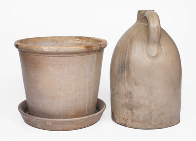 Lot of Two: Norton, Worcester, MA Stoneware Flowerpot and Decorated Jug