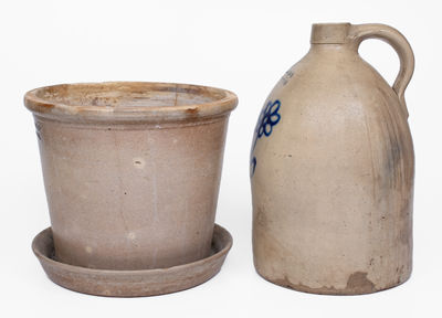 Lot of Two: Norton, Worcester, MA Stoneware Flowerpot and Decorated Jug