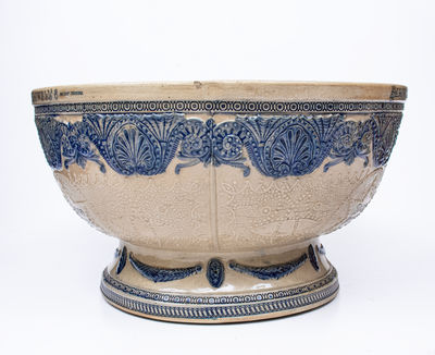 Large Stoneware Molded Punchbowl Advertising BARDWELL S ROOT BEER, Whites Utica