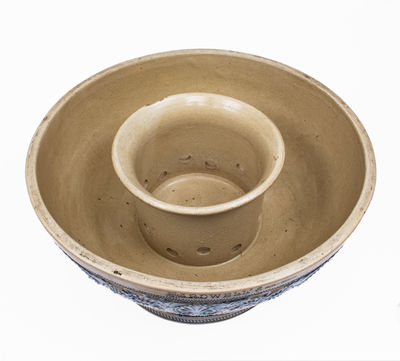 Large Stoneware Molded Punchbowl Advertising BARDWELL S ROOT BEER, Whites Utica