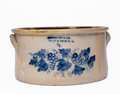 Rare L. LEHMAN & CO. / WEST 12 ST. N.Y. Large-Sized Stoneware Cake Crock w/ Grapes Decoration