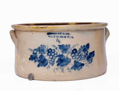 Rare L. LEHMAN & CO. / WEST 12 ST. N.Y. Large-Sized Stoneware Cake Crock w/ Grapes Decoration