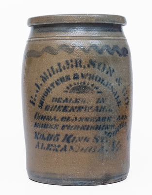 2 Gal. E. J. MILLER / ALEXANDRIA, VA Stoneware Advertising Jar w/ Stenciled Sun