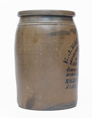 2 Gal. E. J. MILLER / ALEXANDRIA, VA Stoneware Advertising Jar w/ Stenciled Sun